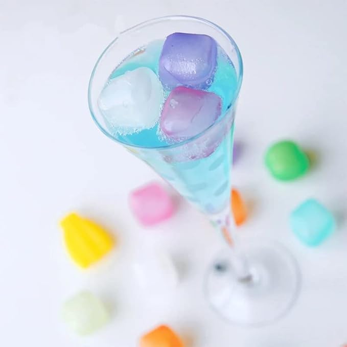 Reusable Ice Cubes, Fake Ice Cubes 70 Pack, Colorful Refreezable Silicone Ice Cubes for Drinks, Whiskey, Vodka or Coffee, Washable Non-Melting Non-Diluting