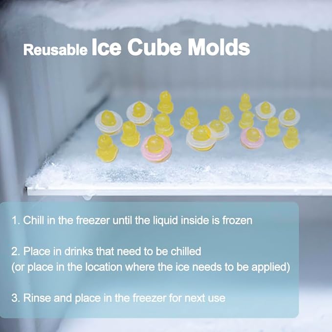 Reusable Duck Shape Ice Cubes for Drinks - 12Pcs Colorful Plastic BPA Free (7 Ducks + 5 Swimming Rings) Non-Melting, Refreezable, Without Diluting