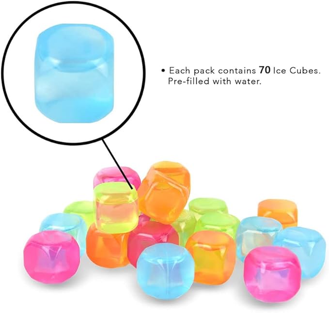 Reusable Ice Cubes, Fake Ice Cubes 70 Pack, Colorful Refreezable Silicone Ice Cubes for Drinks, Whiskey, Vodka or Coffee, Washable Non-Melting Non-Diluting