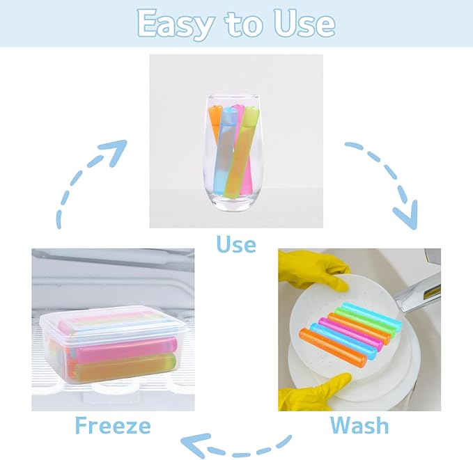 12 Pack Reusable Ice Cube with Lid and Bin, Plastic Ice Cubes for Drinks BPA Free, Washable Freezable Ice Sticks for Water Bottles, Whiskey, Vodka, Coffee, Beer, Wine
