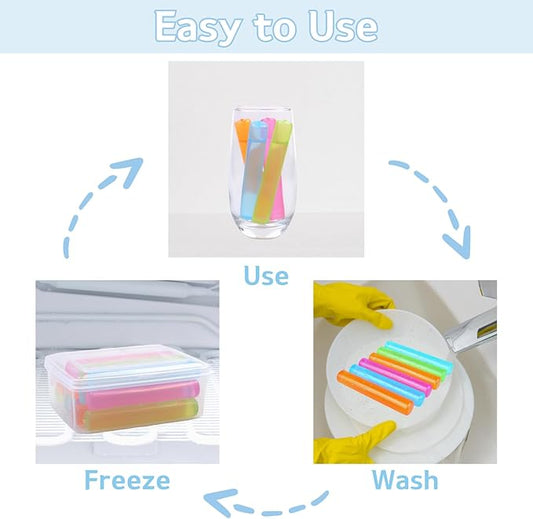 12 Pack Reusable Ice Cube with Lid and Bin, Plastic Ice Cubes for Drinks BPA Free, Washable Freezable Ice Sticks for Water Bottles, Whiskey, Vodka, Coffee, Beer, Wine