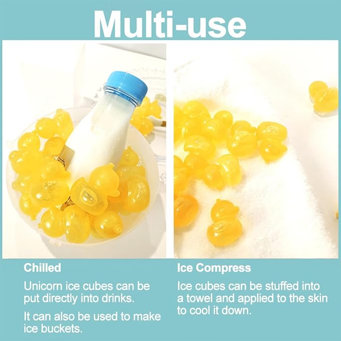 Reusable Duck Shape Ice Cubes for Drinks - 12Pcs Colorful Plastic BPA Free (7 Ducks + 5 Swimming Rings) Non-Melting, Refreezable, Without Diluting