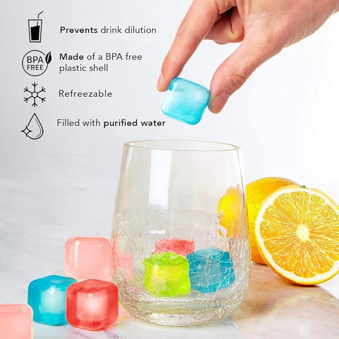 Reusable Ice Cubes, Fake Ice Cubes 70 Pack, Colorful Refreezable Silicone Ice Cubes for Drinks, Whiskey, Vodka or Coffee, Washable Non-Melting Non-Diluting