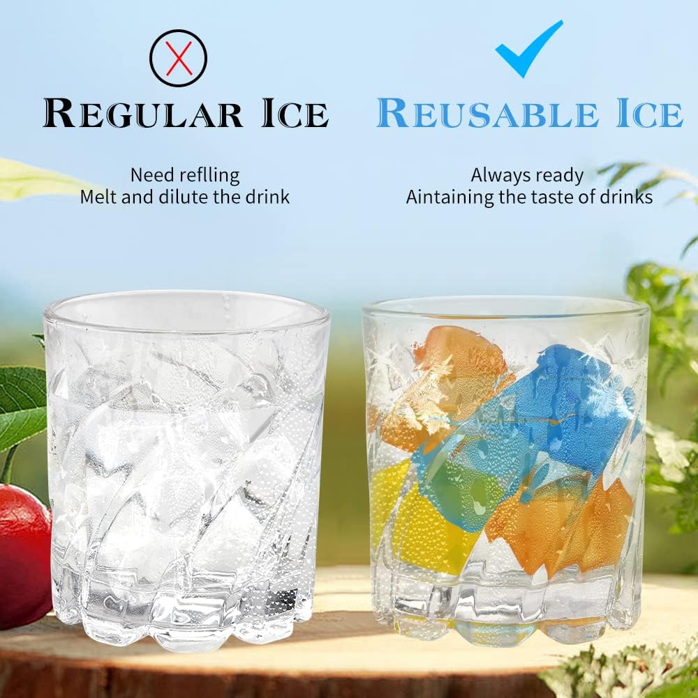 Reusable Ice Cubes for Drinks Square Plastic Ice Cubes 20 Pack Freeze Drinks Without Diluting, Easy to Use, Washable Non-Melting Fake Ice Cube for Coffee, Wine, Whiskey, Cocktails, Colorful