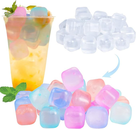 80 Pack Color-changing Reusable Ice Cube for Drinks, Colorful Square Plastic ice Cubes Without Diluting BPA Free, Refreezable Ice Cubes for Coffee, Wine, Whiskey, Cocktails