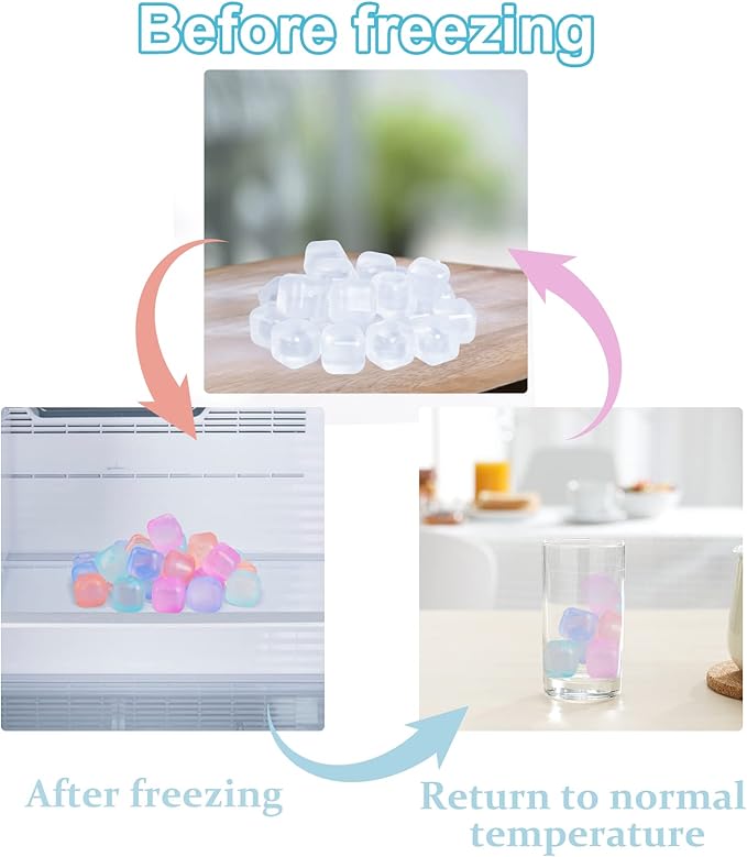 80 Pack Color-changing Reusable Ice Cube for Drinks, Colorful Square Plastic ice Cubes Without Diluting BPA Free, Refreezable Ice Cubes for Coffee, Wine, Whiskey, Cocktails