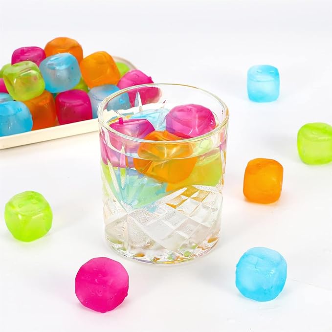 Reusable Ice Cubes, Fake Ice Cubes 70 Pack, Colorful Refreezable Silicone Ice Cubes for Drinks, Whiskey, Vodka or Coffee, Washable Non-Melting Non-Diluting