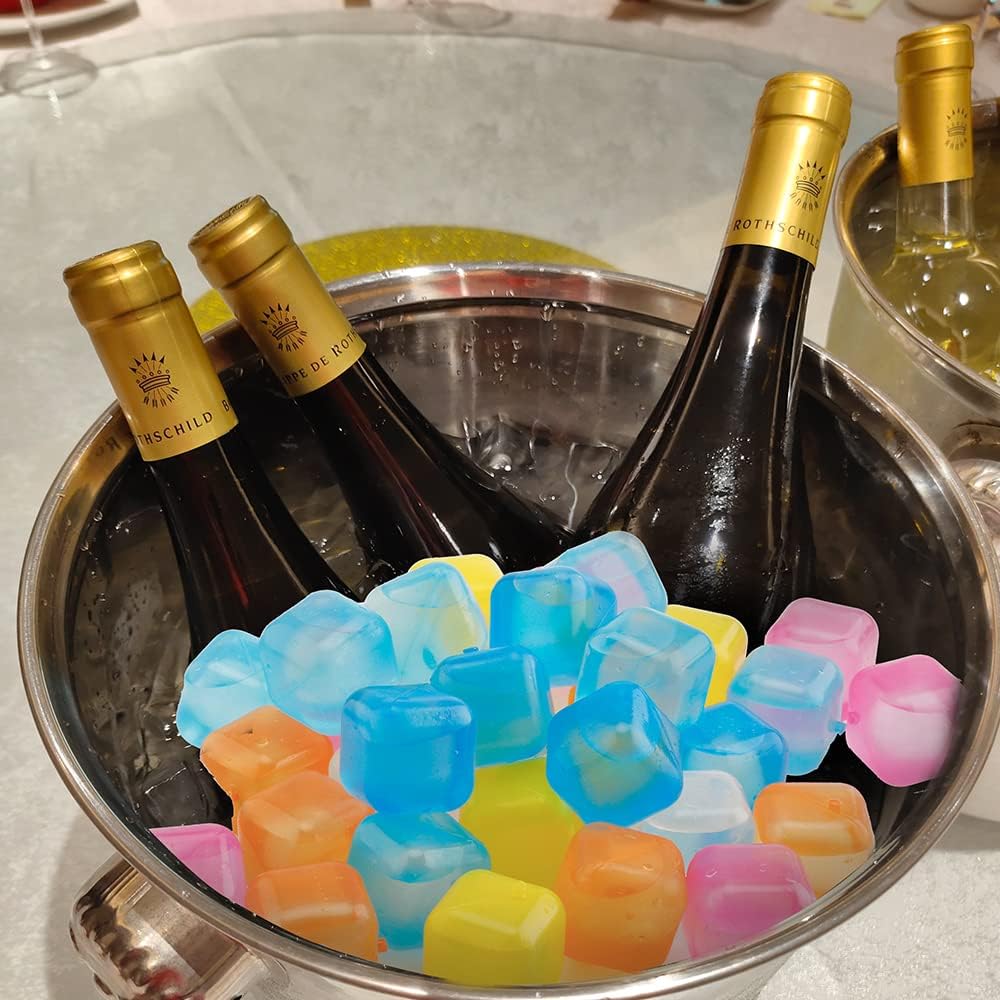 Reusable Ice Cubes for Drinks Square Plastic Ice Cubes 20 Pack Freeze Drinks Without Diluting, Easy to Use, Washable Non-Melting Fake Ice Cube for Coffee, Wine, Whiskey, Cocktails, Colorful