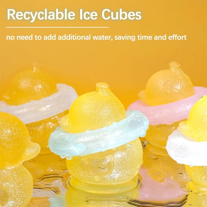Reusable Duck Shape Ice Cubes for Drinks - 12Pcs Colorful Plastic BPA Free (7 Ducks + 5 Swimming Rings) Non-Melting, Refreezable, Without Diluting