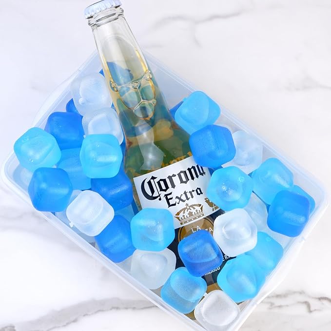 Reusable Ice Cube with Lid & Bin, 60 Pack Plastic Ice Cubes for Drinks BPA Free, Refreezable Square Ice Cubes for Water Bottles, Whiskey, Vodka, Coffee, Cocktails, Beer or Wine