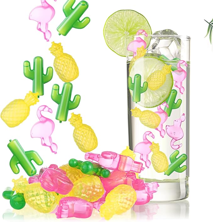 100 Pcs Reusable Ice Cubes for Drinks, Flamingo Cactus Pineapple Style Plastic Ice Cubes Refreezable for Coolers, Whiskey, Cocktails, Beer, Wine, Coffee Easy to Use