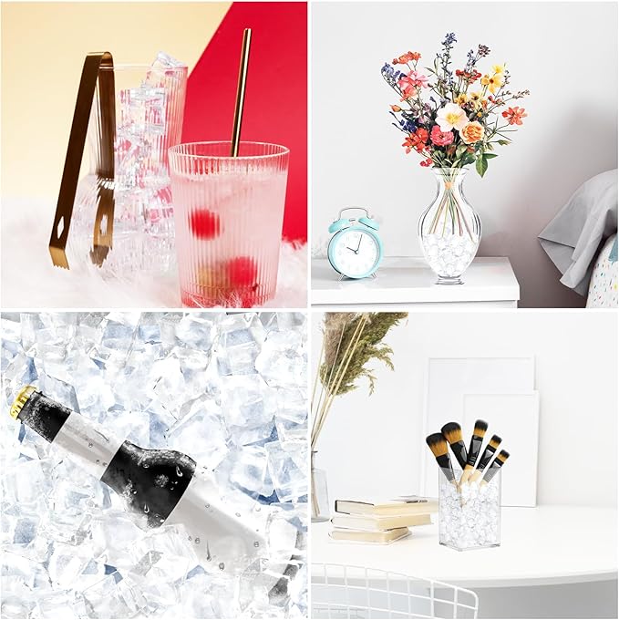 100 Pcs Fake Ice Cube 0.7'' Acrylic Ice Cube, Reusable Ice Cubes Vase Fillers for Centerpieces (White)