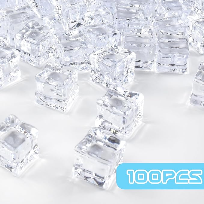 100 Pcs Fake Ice Cube 0.7'' Acrylic Ice Cube, Reusable Ice Cubes Vase Fillers for Centerpieces (White)