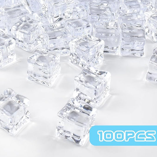 100 Pcs Fake Ice Cube 0.7'' Acrylic Ice Cube, Reusable Ice Cubes Vase Fillers for Centerpieces (White)
