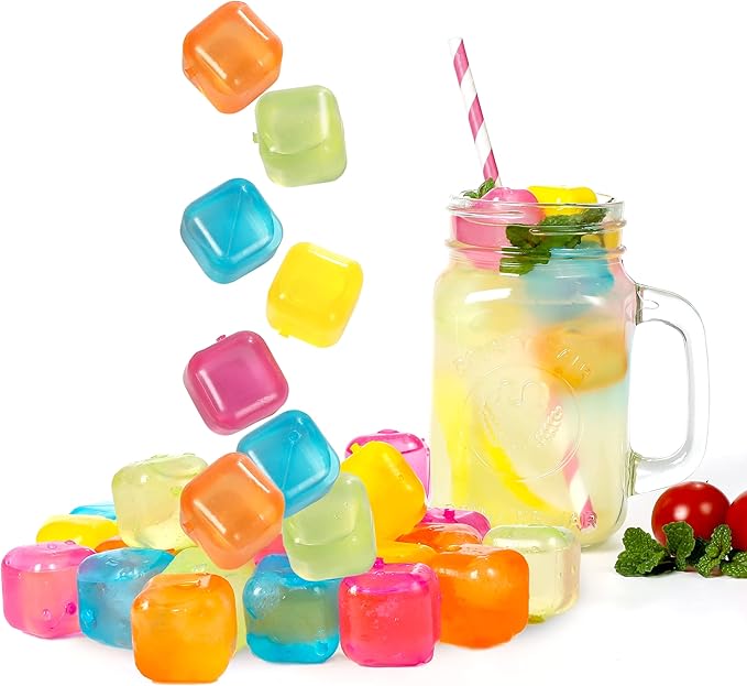 Reusable Plastic Ice Cubes 25 Pack Colorful Refreezable Ice Cubes for drinks, Whiskey, Vodka or Coffee, Washable Non-Melting Ice Cubes Non-Diluting