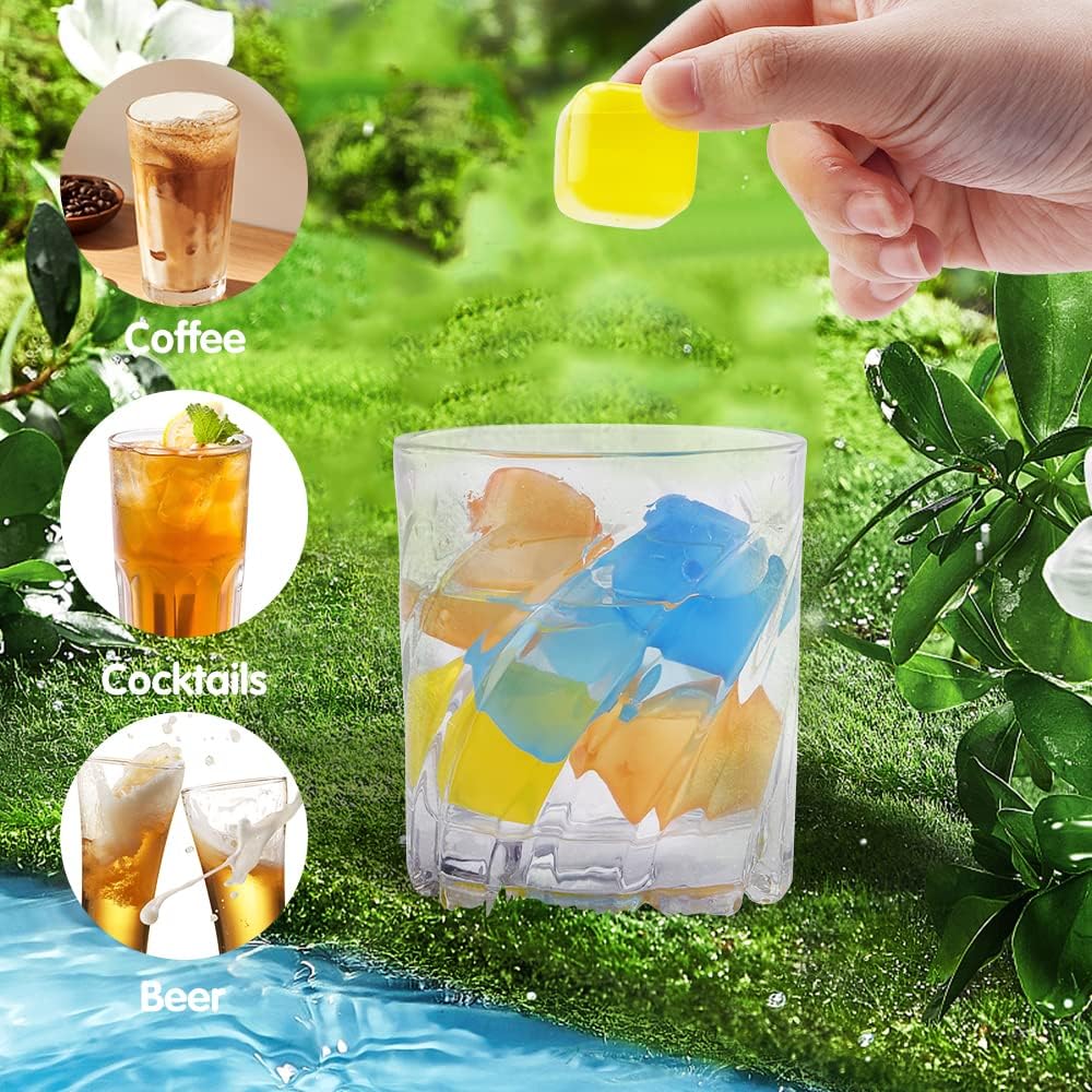 Reusable Ice Cubes for Drinks Square Plastic Ice Cubes 20 Pack Freeze Drinks Without Diluting, Easy to Use, Washable Non-Melting Fake Ice Cube for Coffee, Wine, Whiskey, Cocktails, Colorful
