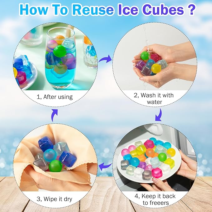 200 Pcs Reusable Ice Cube Bulk, Colorful Plastic Round and Squares for Drinks, Cocktails, Whiskey, Wine or Beer, Coffee, Bpa Free, Refreezable, Washable