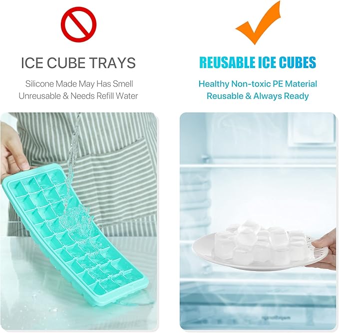 Reusable Ice Cubes for Drinks, 20 Pack Refreezable Plastic Ice Cubes BPA Free, Chills Drinks Without Diluting, Washable Fake Ice Cubes for Cocktails, Wine, Beer or Coffee Easy To Use