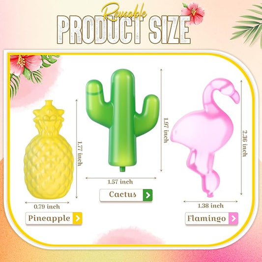 100 Pcs Reusable Ice Cubes for Drinks, Flamingo Cactus Pineapple Style Plastic Ice Cubes Refreezable for Coolers, Whiskey, Cocktails, Beer, Wine, Coffee Easy to Use