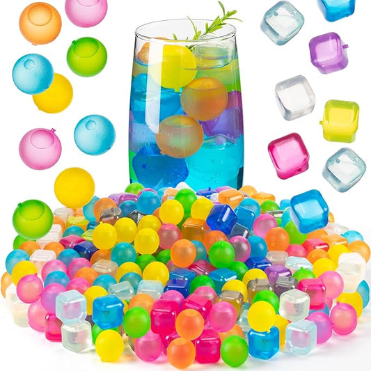 200 Pcs Reusable Ice Cube Bulk, Colorful Plastic Round and Squares for Drinks, Cocktails, Whiskey, Wine or Beer, Coffee, Bpa Free, Refreezable, Washable