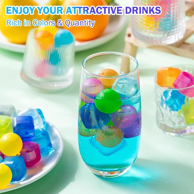200 Pcs Reusable Ice Cube Bulk, Colorful Plastic Round and Squares for Drinks, Cocktails, Whiskey, Wine or Beer, Coffee, Bpa Free, Refreezable, Washable