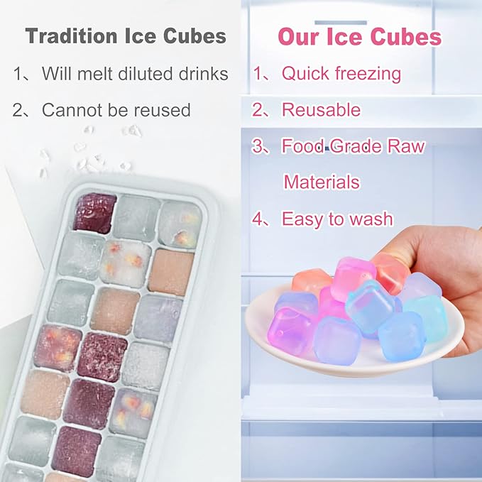 80 Pack Color-changing Reusable Ice Cube for Drinks, Colorful Square Plastic ice Cubes Without Diluting BPA Free, Refreezable Ice Cubes for Coffee, Wine, Whiskey, Cocktails
