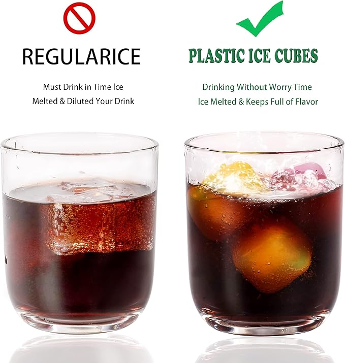 Reusable Plastic Ice Cubes 25 Pack Colorful Refreezable Ice Cubes for drinks, Whiskey, Vodka or Coffee, Washable Non-Melting Ice Cubes Non-Diluting